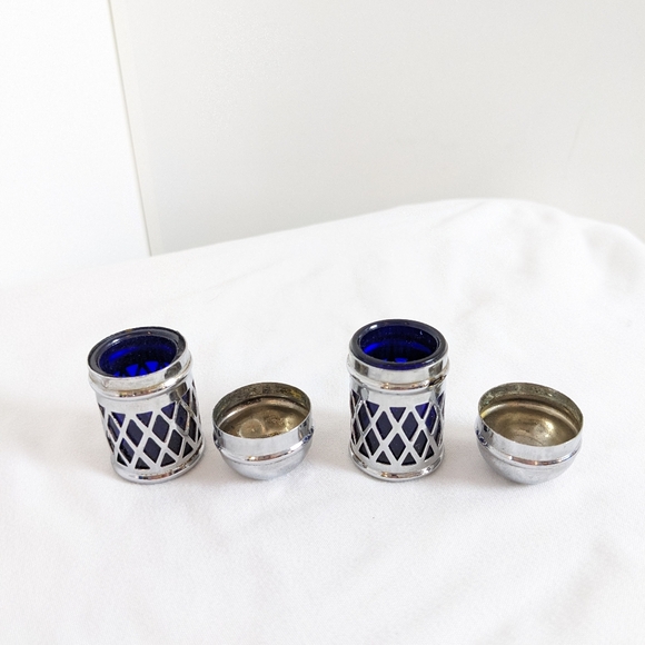 Vintage 1950s Chrome Jet plane Cruet set salt pepper shakers silver blue - Picture 4 of 17